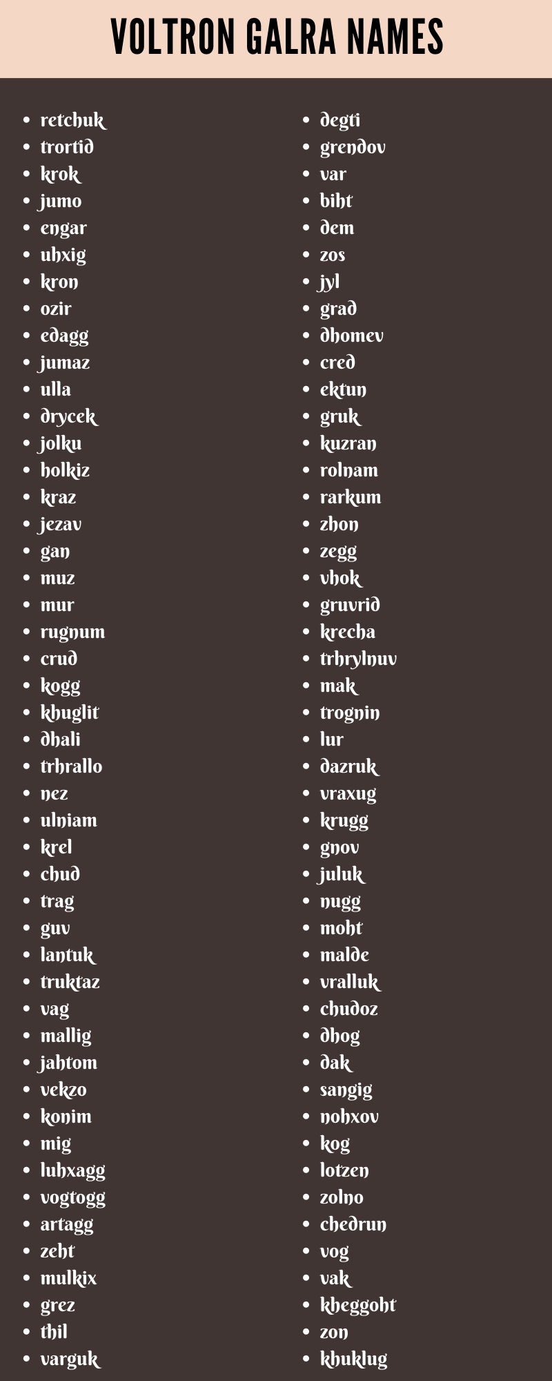 Voltron Galra Names
