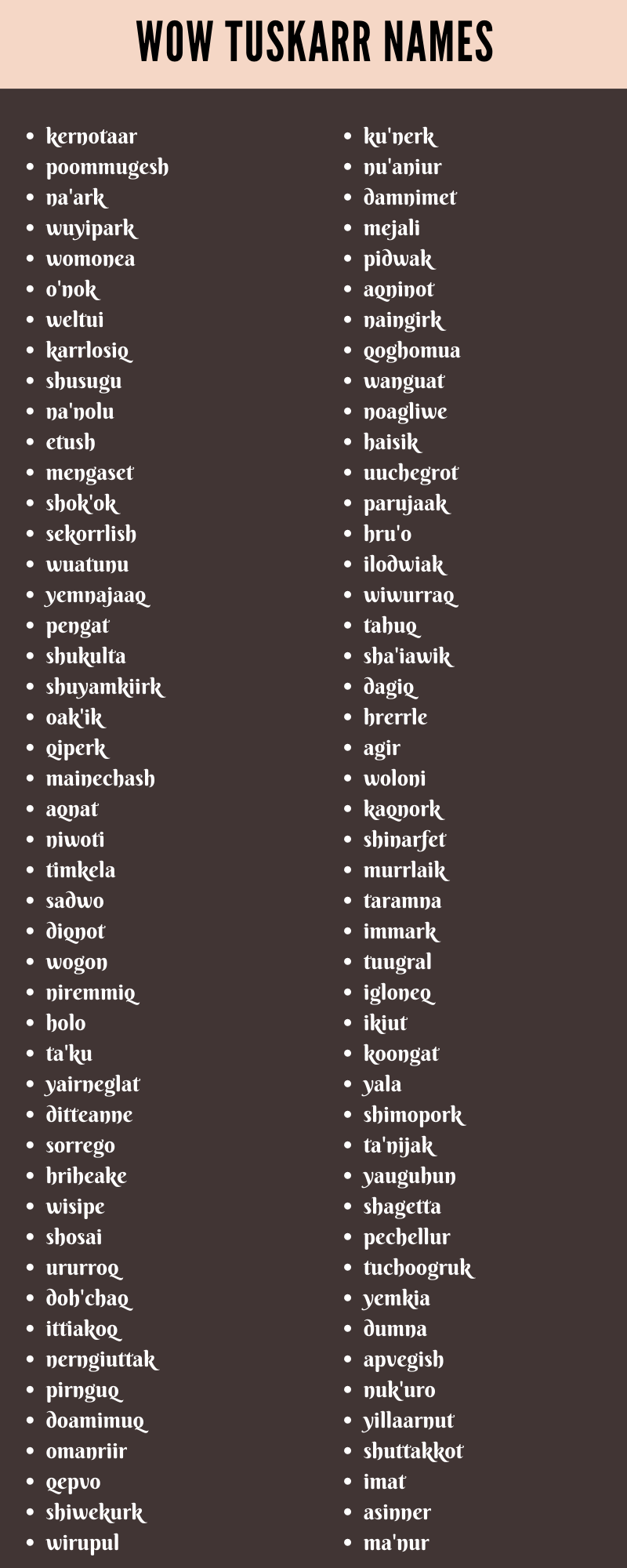 Wow Tuskarr Names