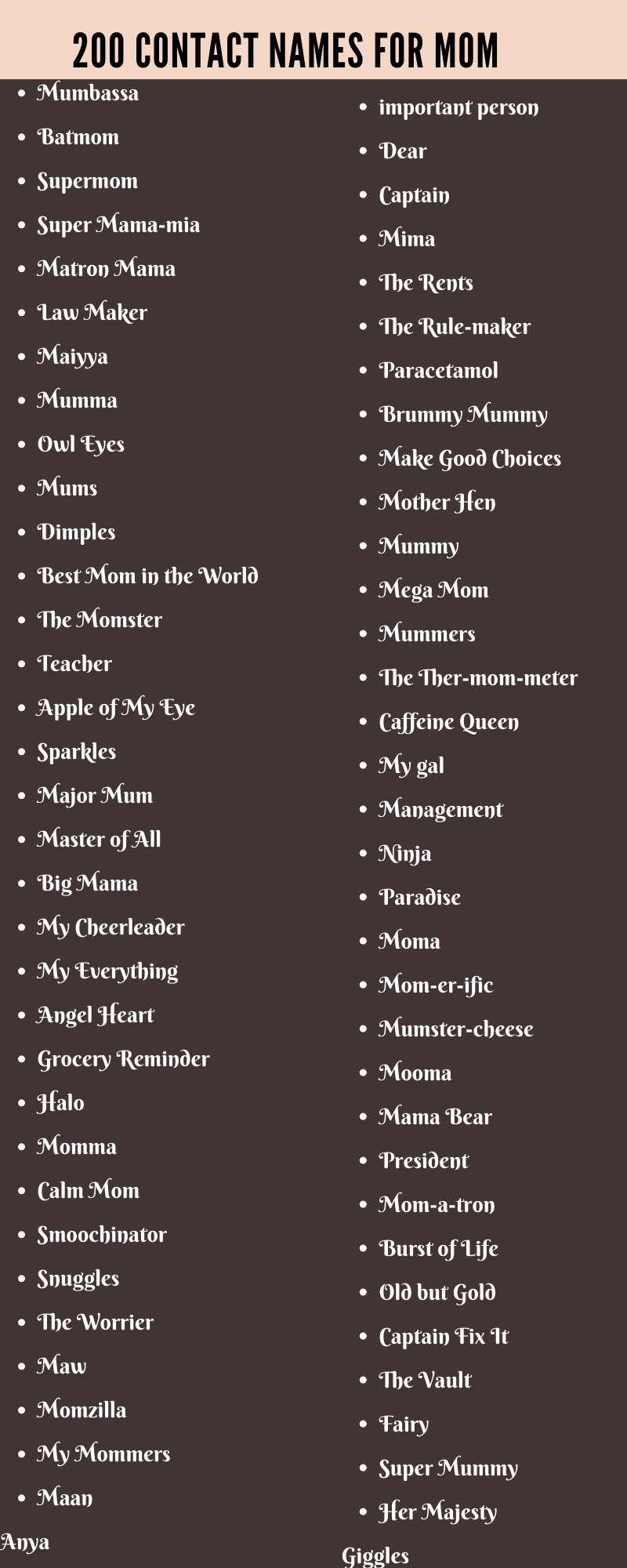 Contact Names For Mom