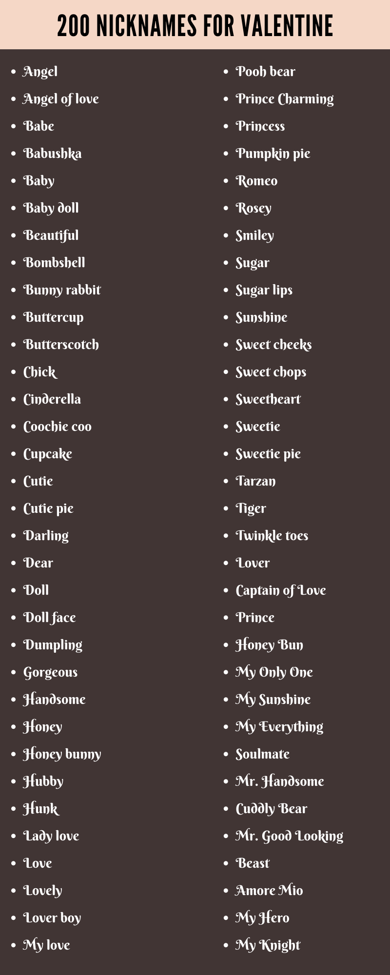  nicknames for valentine