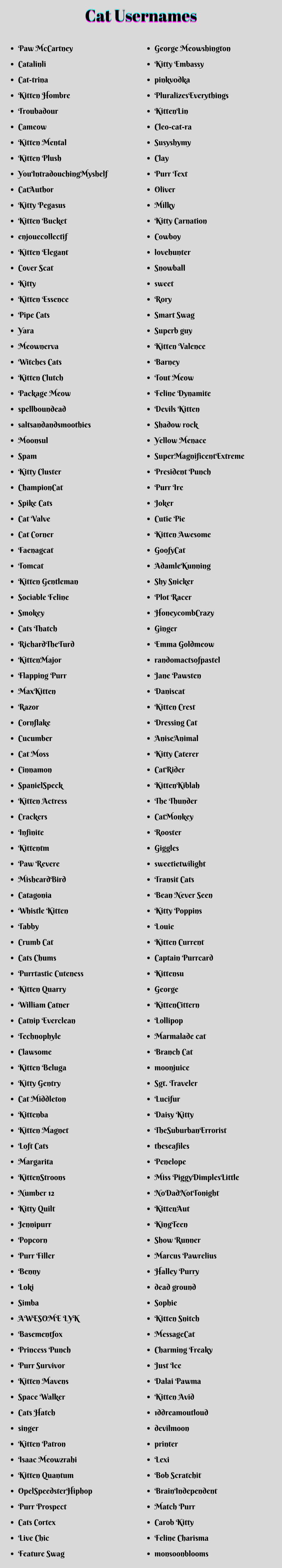 Cat Usernames