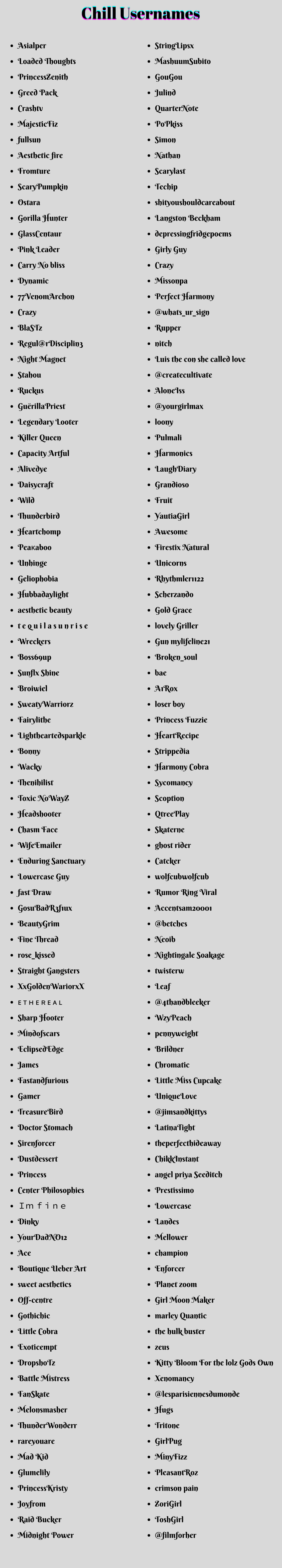 Chill Usernames