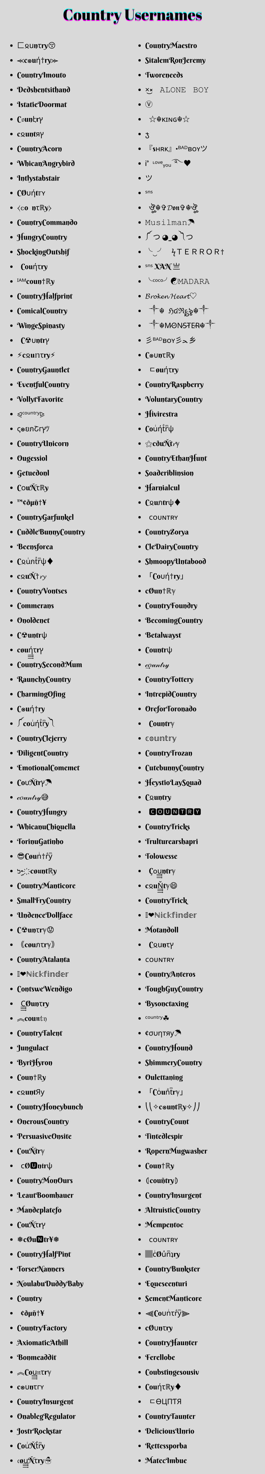 Country Usernames
