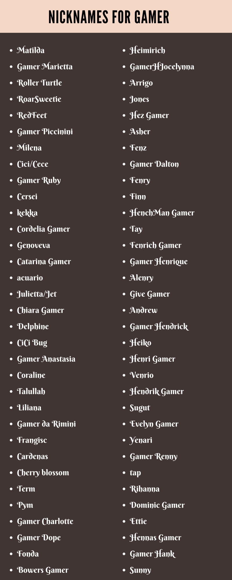 Nicknames For Gamer