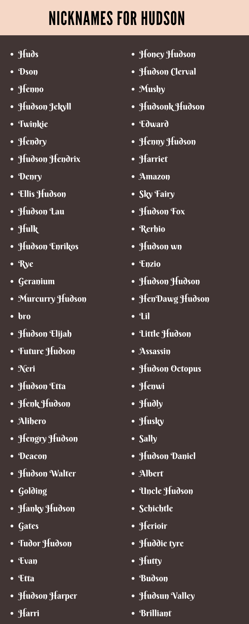 Nicknames For Hudson