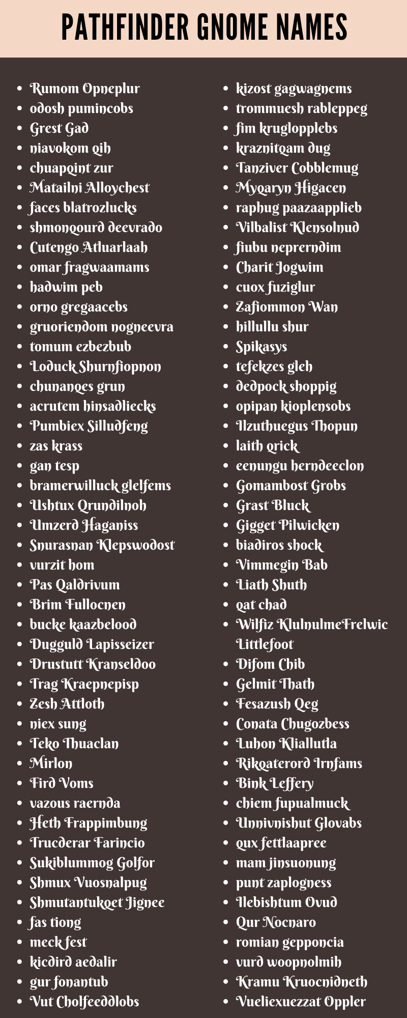 Pathfinder Gnome Names
