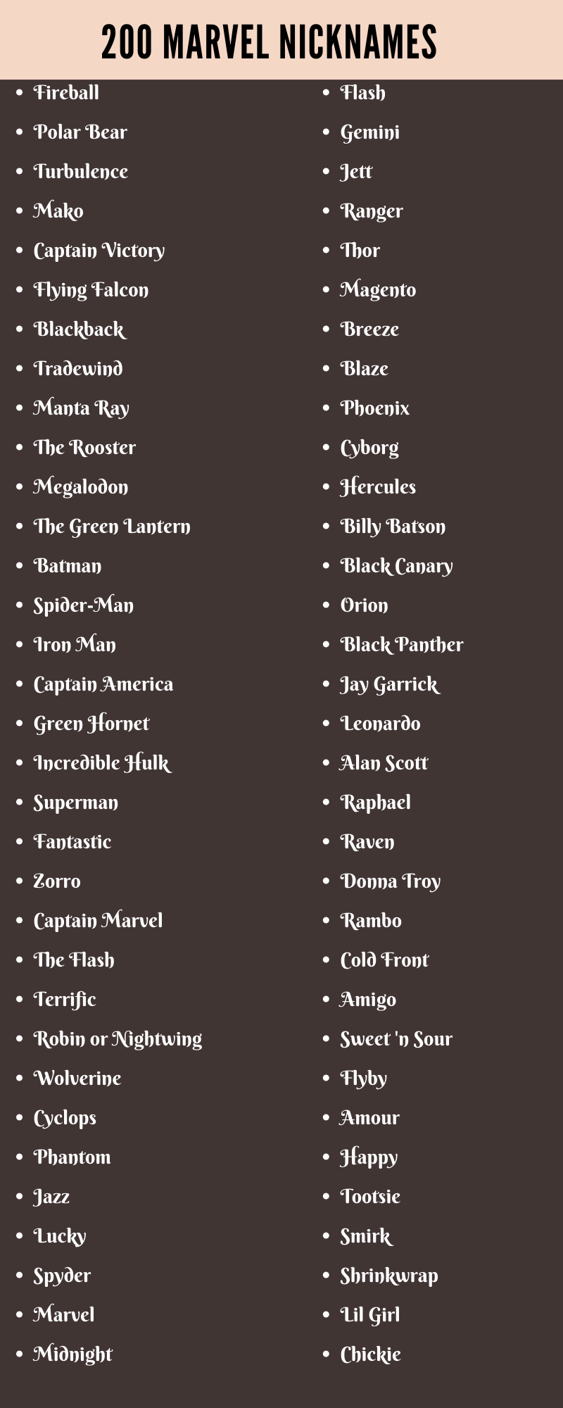 Marvel Nicknames