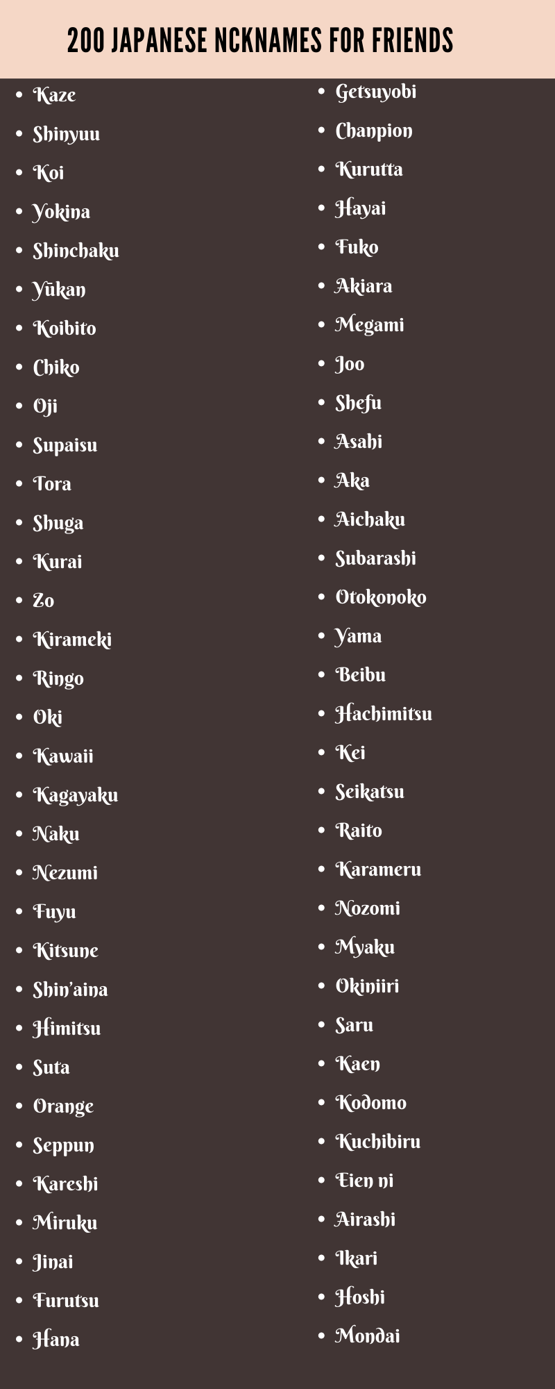 Japanese nicknames For Friends