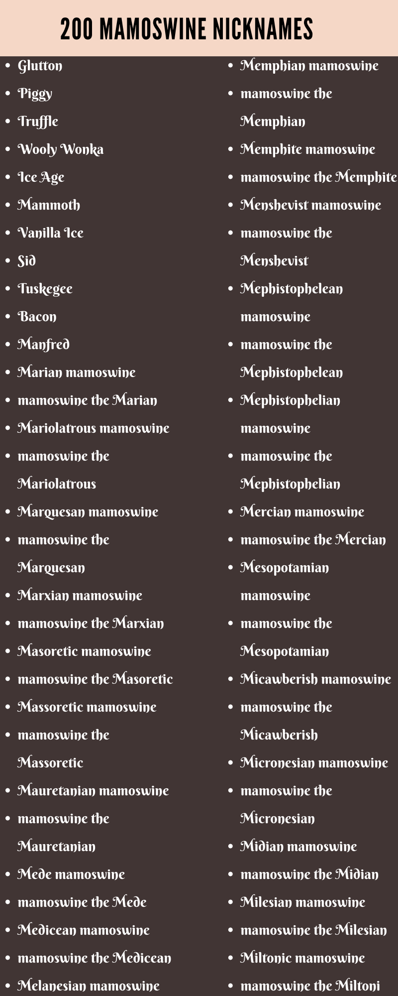 Mamoswine Nicknames