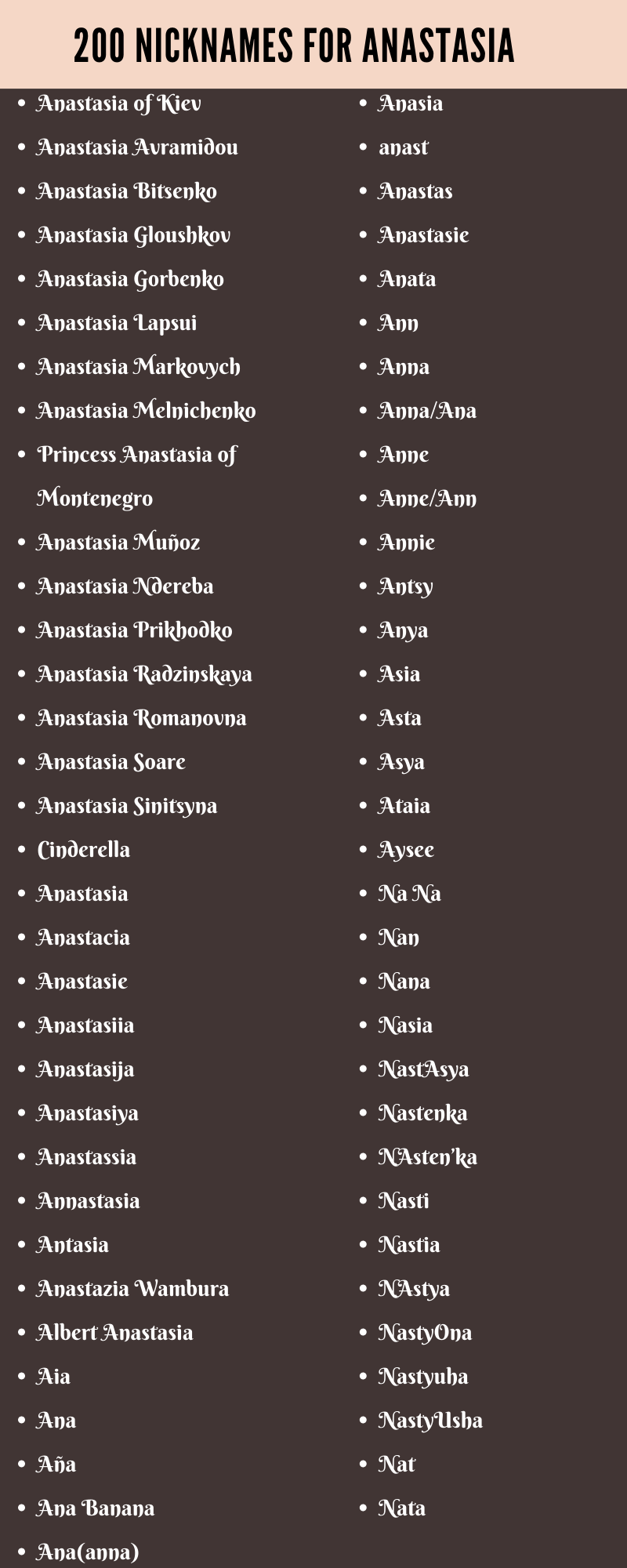 nicknames for anastasia