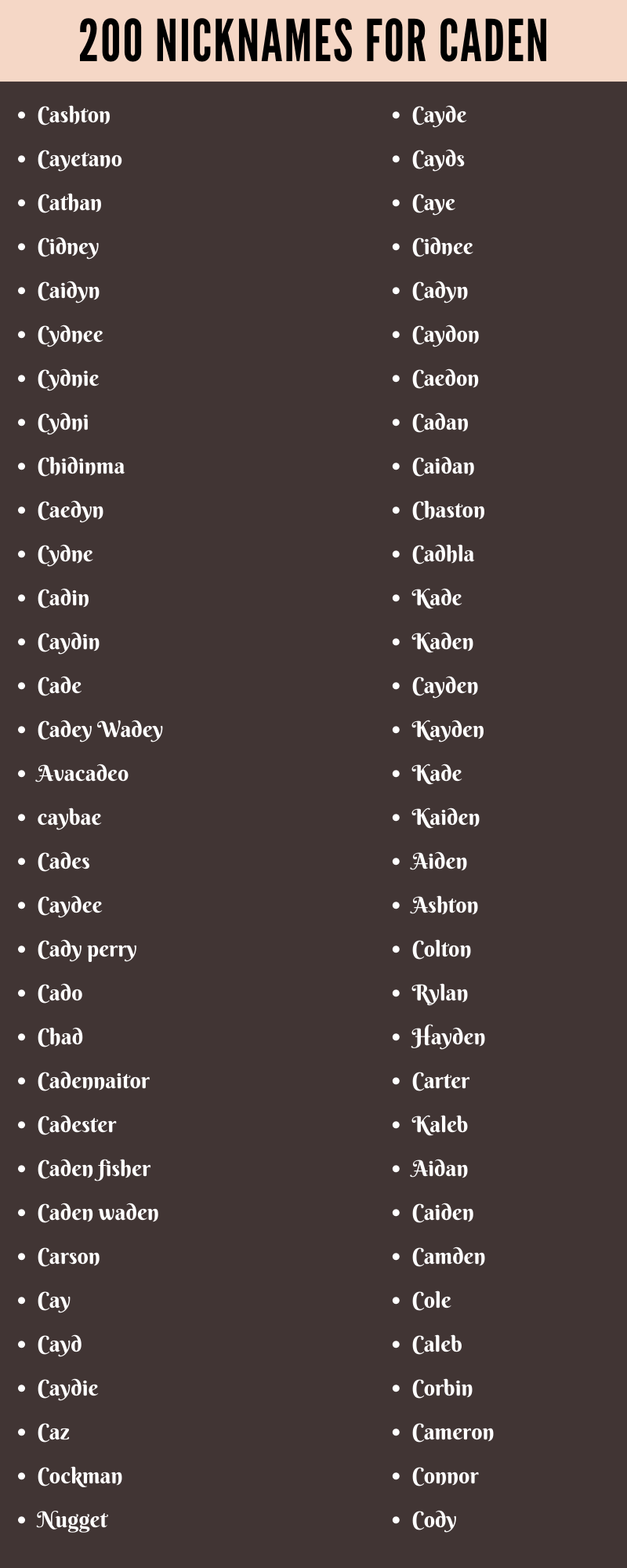 Nicknames for Caden