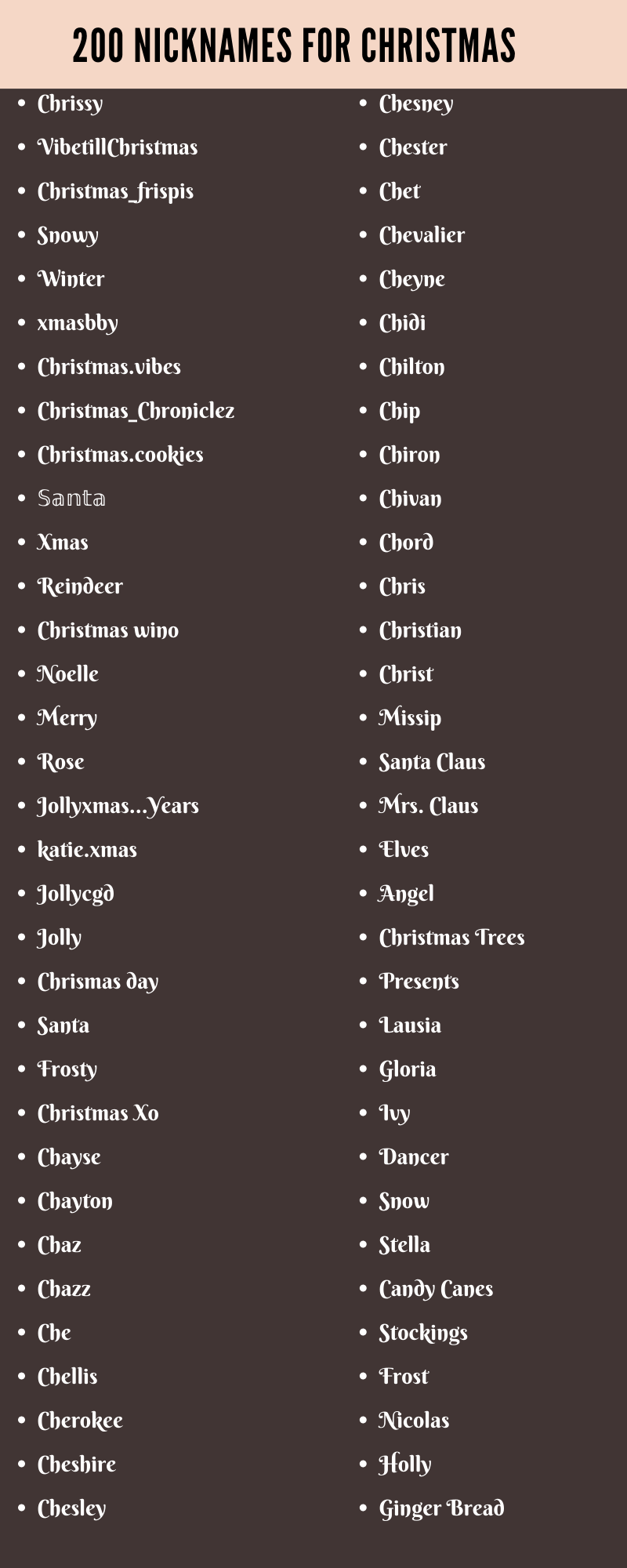 christmas nicknames