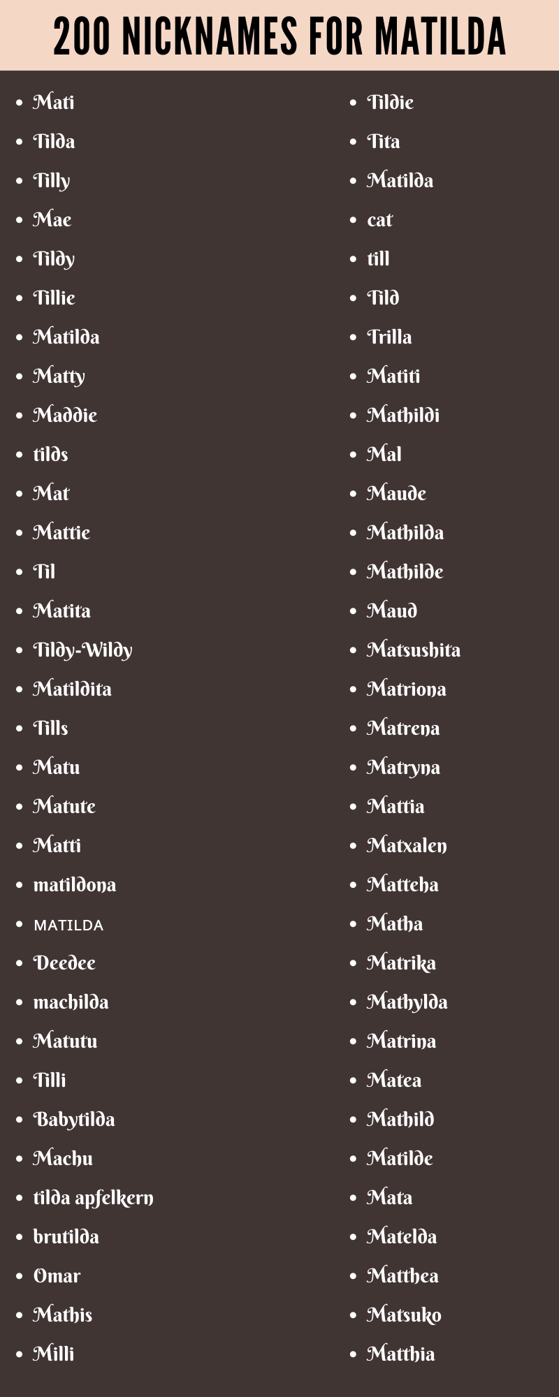 Nicknames For Matilda