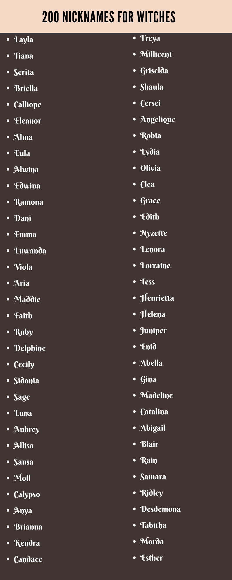 Nicknames For Witches