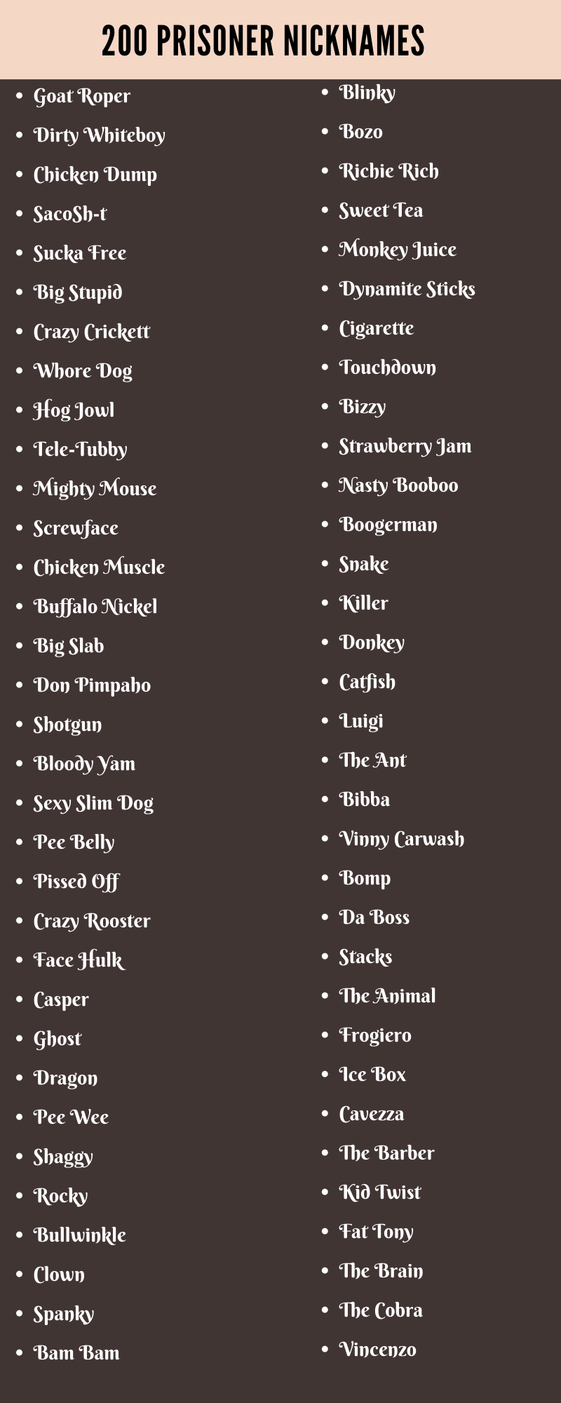 prisoner nicknames