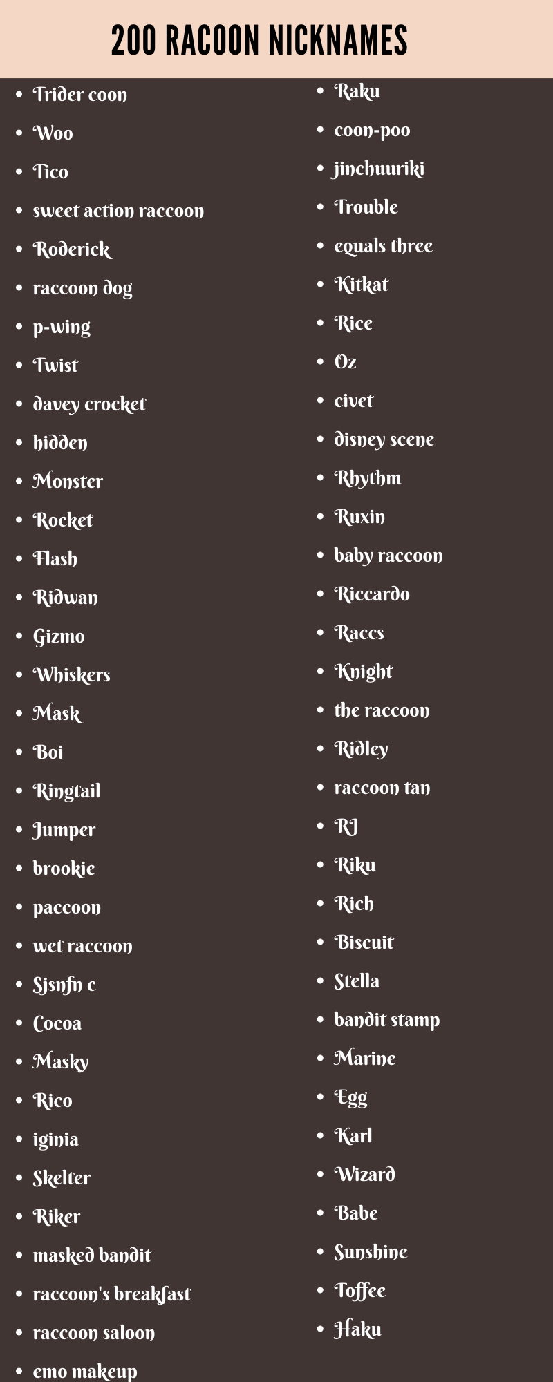 Racoon Nicknames