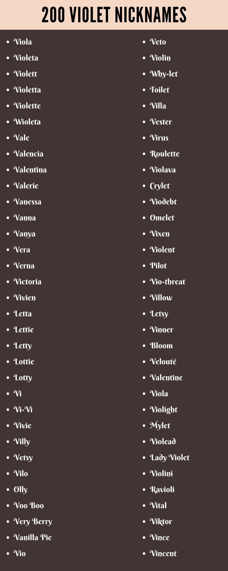 Violet Nicknames
