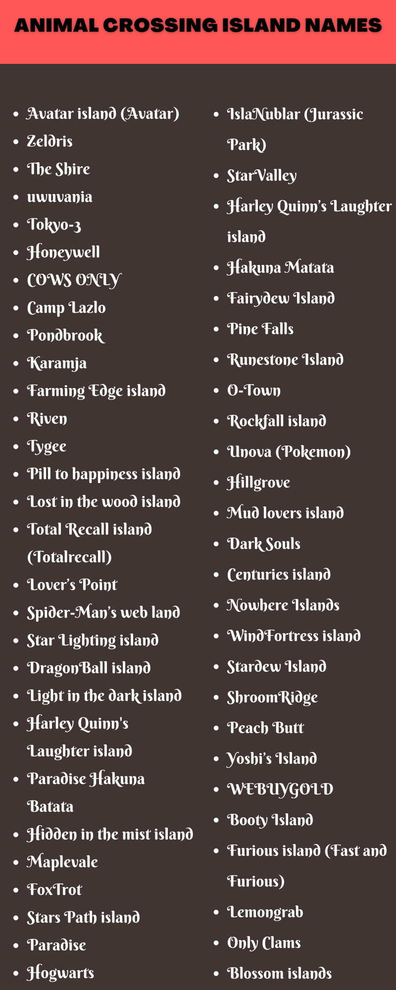 Animal Crossing Island Names