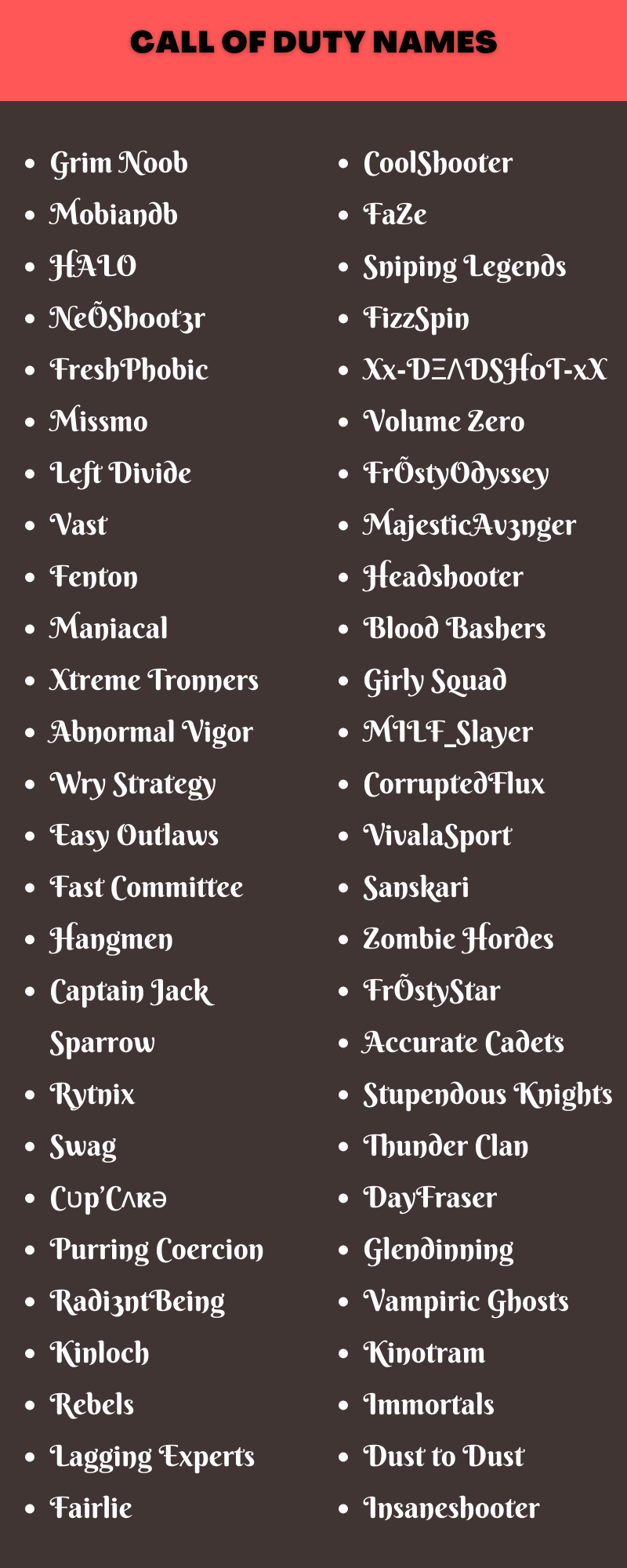 400 Cool Call Of Duty Names Ideas and Suggestions