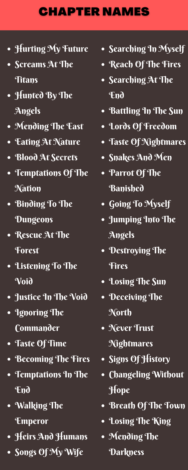 400 Good Chapter Names Ideas and Suggestions