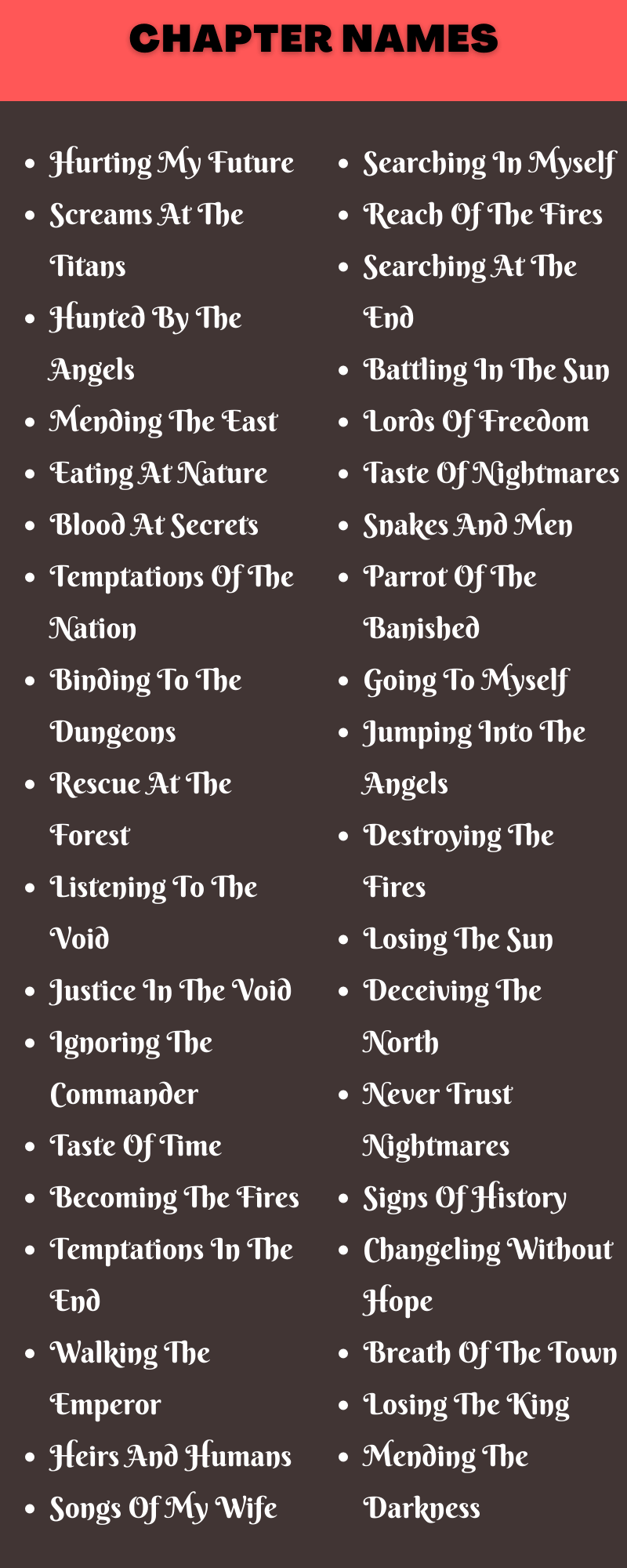 400 Good Chapter Names Ideas And Suggestions