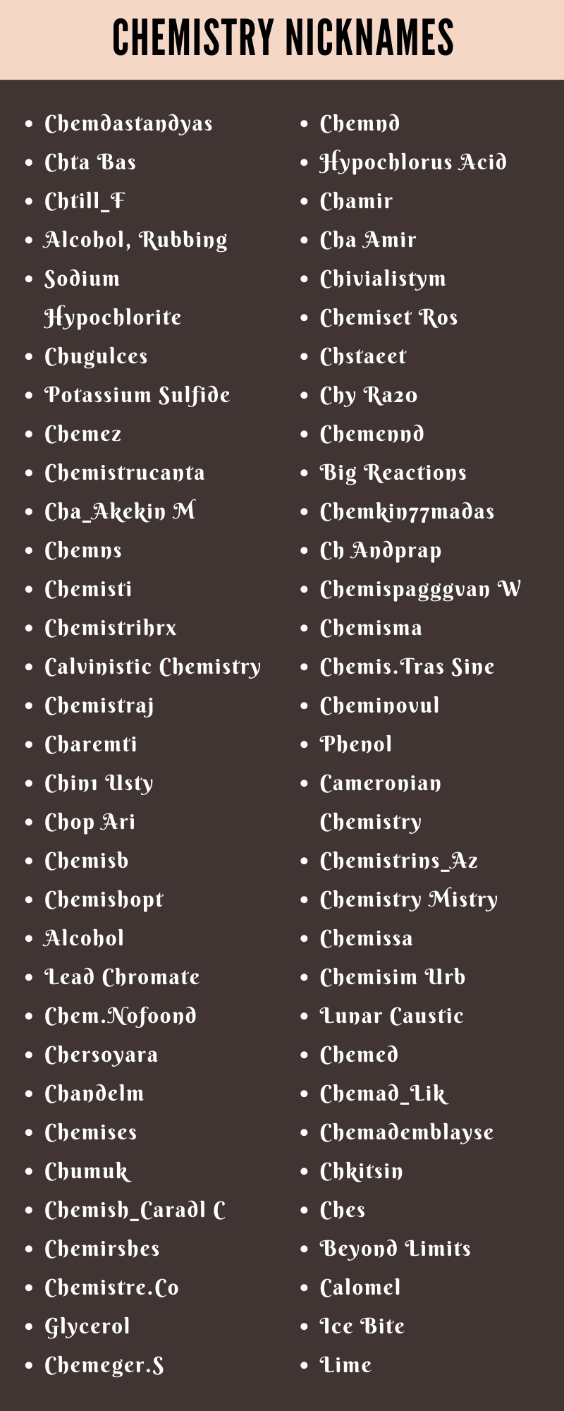 Chemistry Nicknames