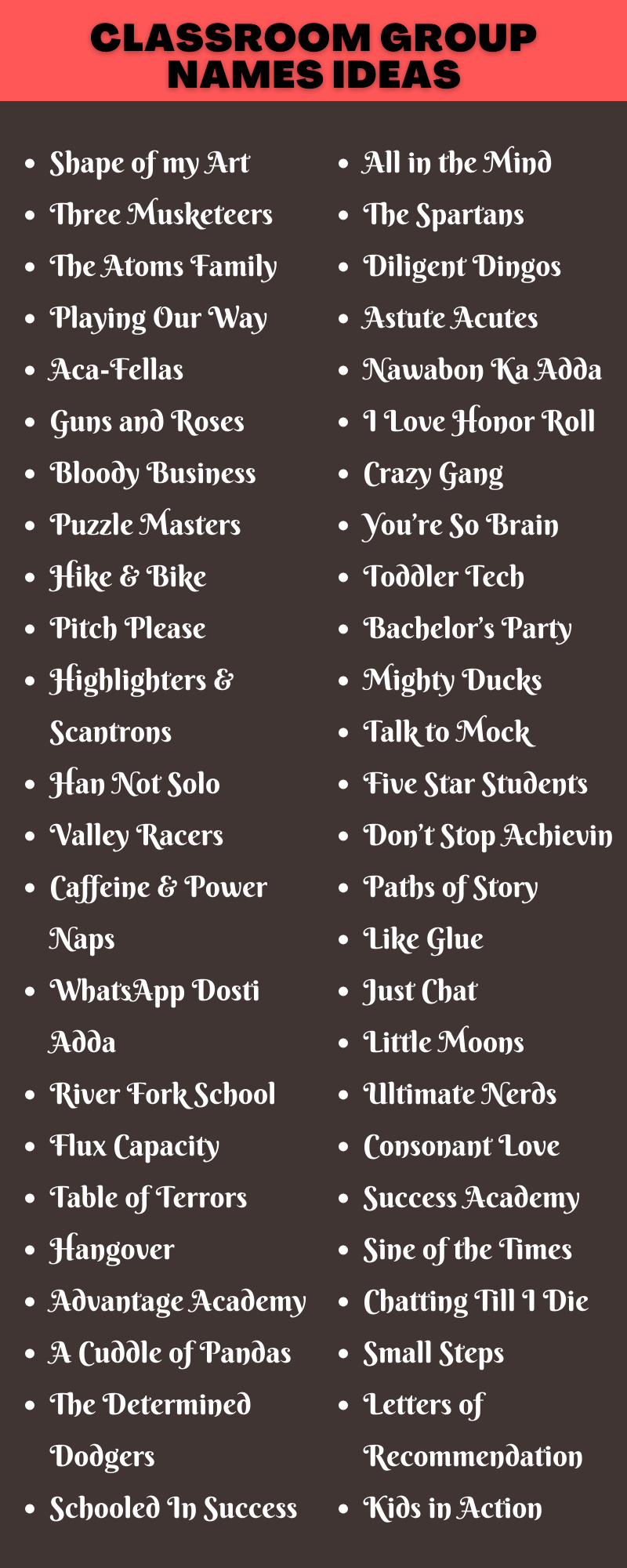 400 Catchy Classroom Group Names Ideas And Suggestions