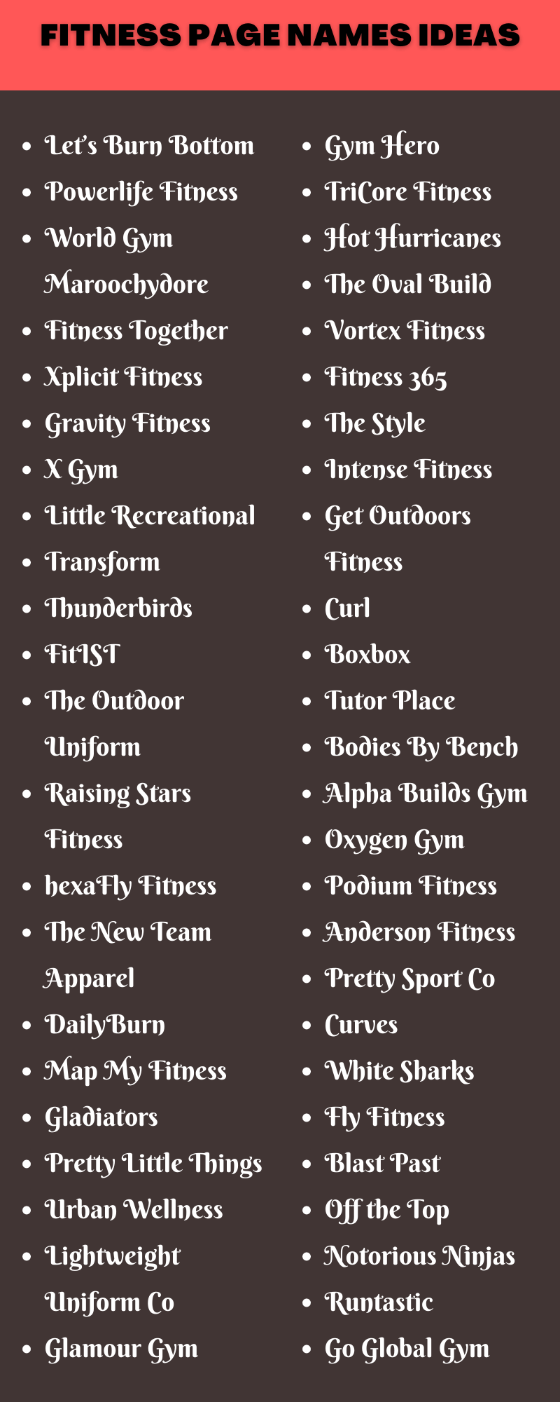 Fitness Page Names