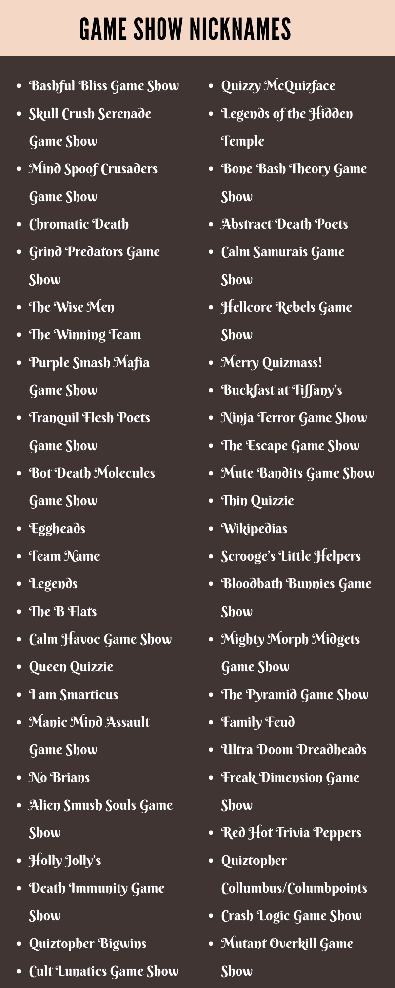 Game Show Nicknames: Ideas