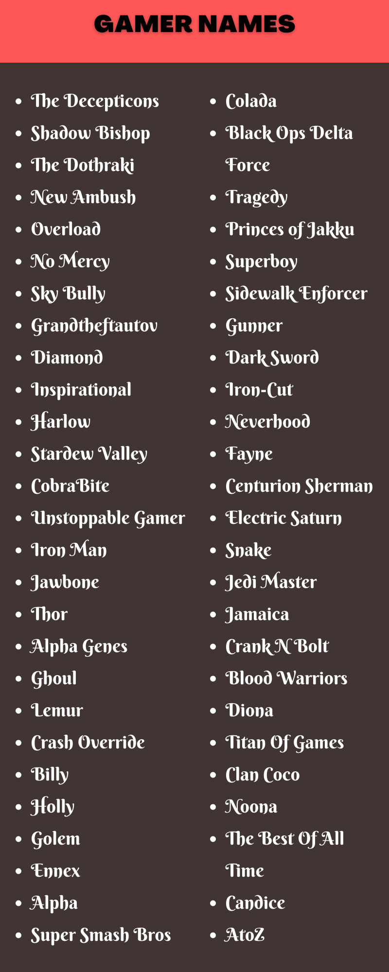 Gamer Names