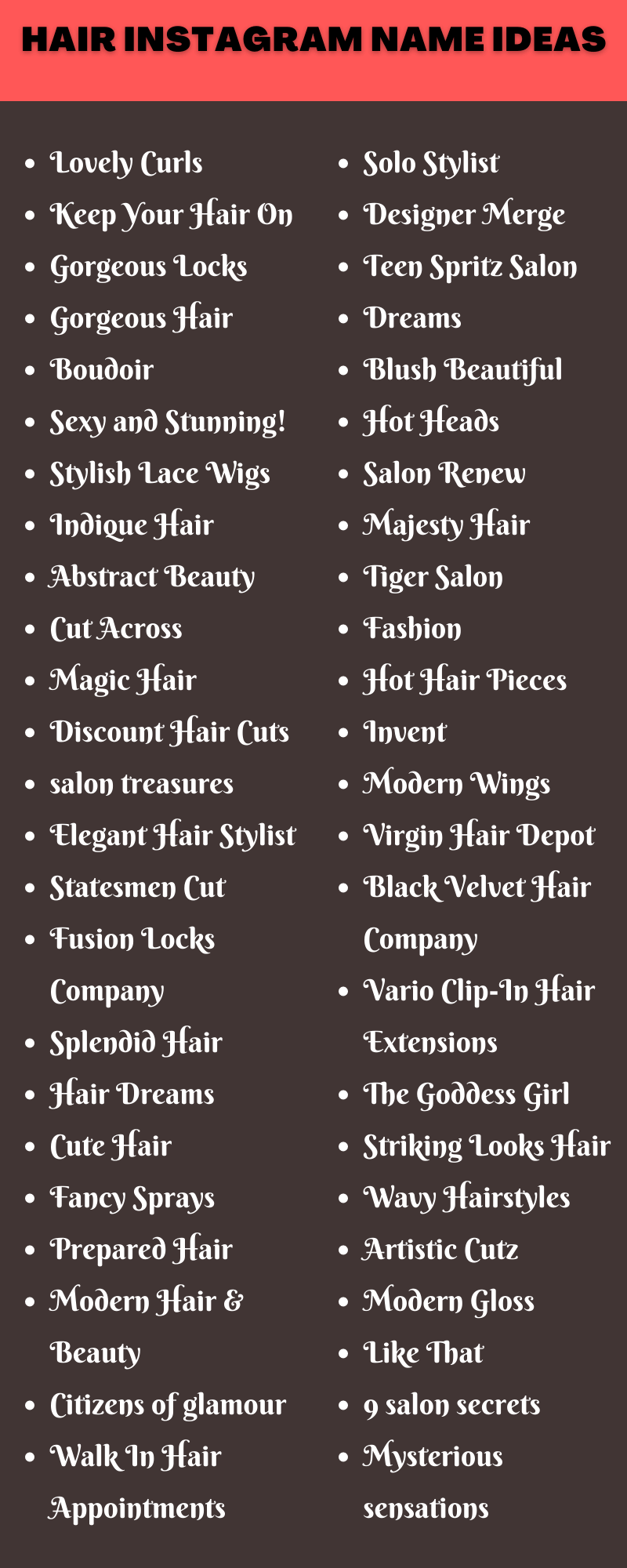 400 Cute Hair Instagram Name Ideas and Suggestions