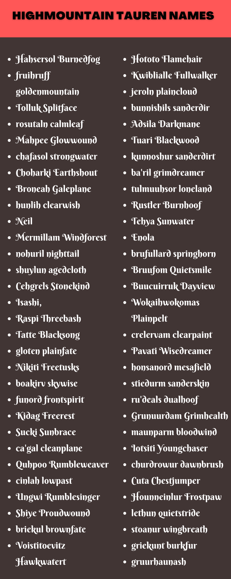Highmountain Tauren Names