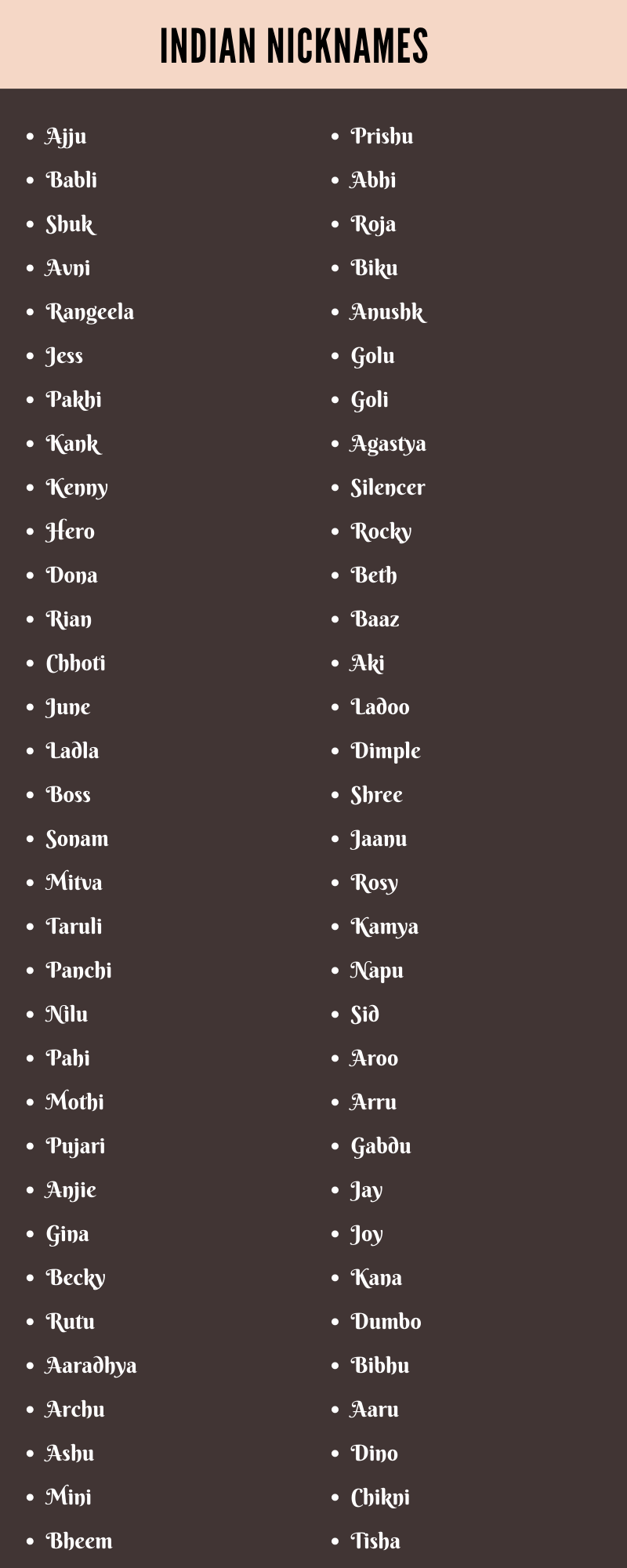 Indian Nicknames Ideas