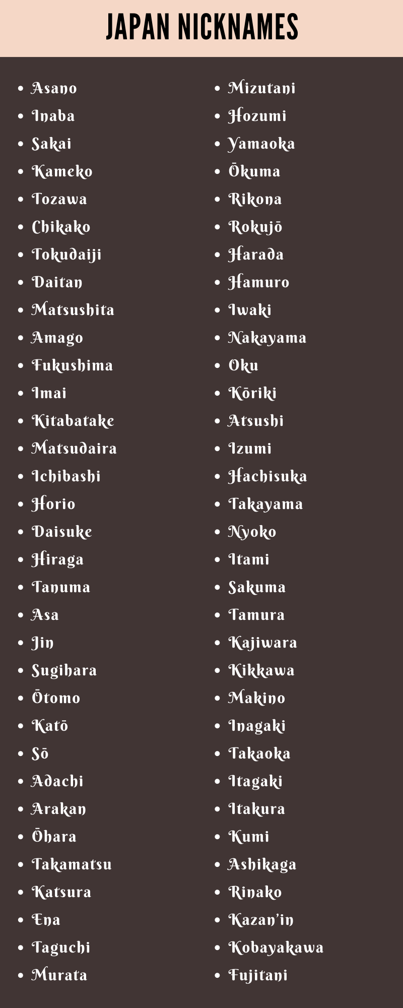 Japan Nicknames