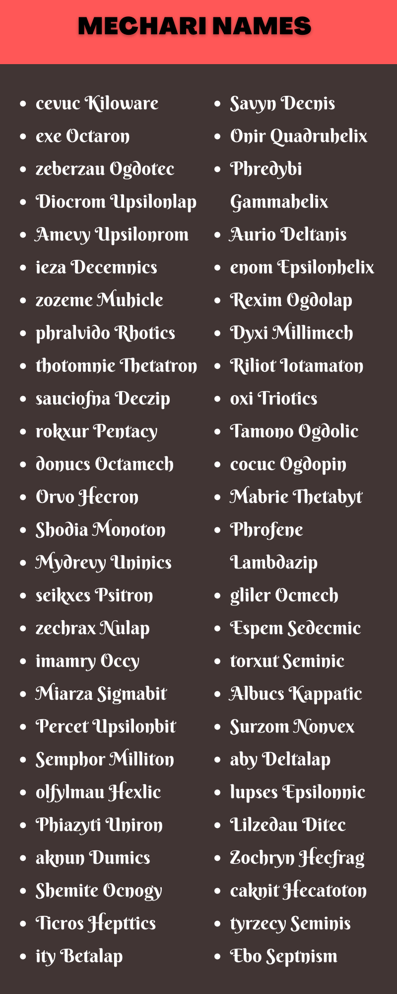 Mechari Names