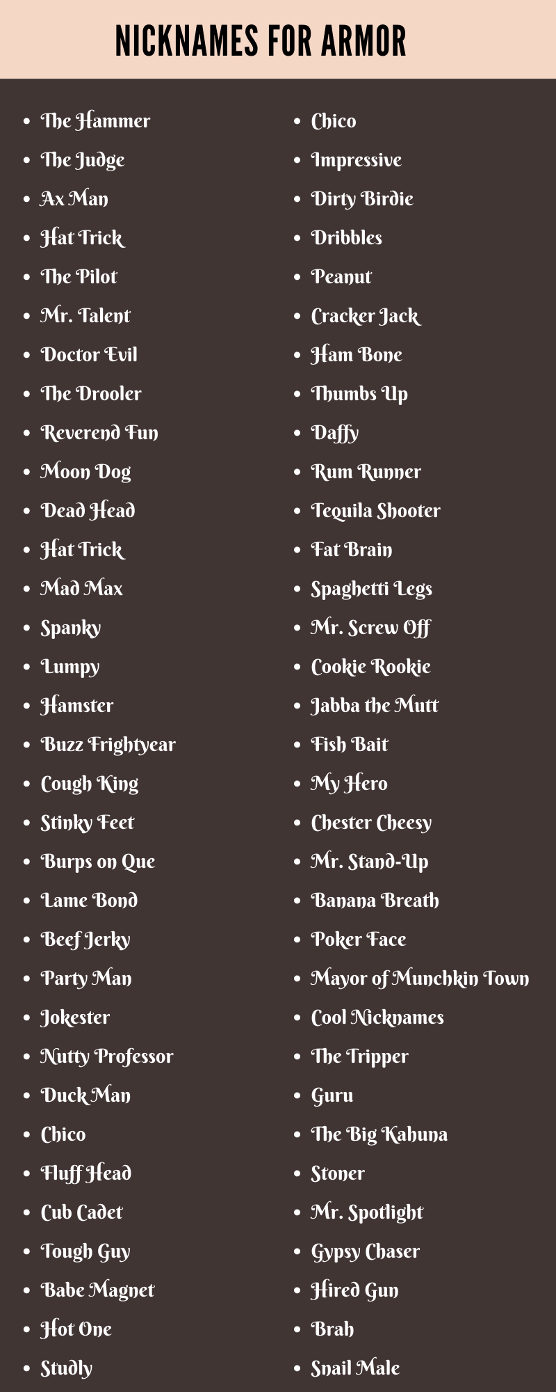 Nicknames for Armor