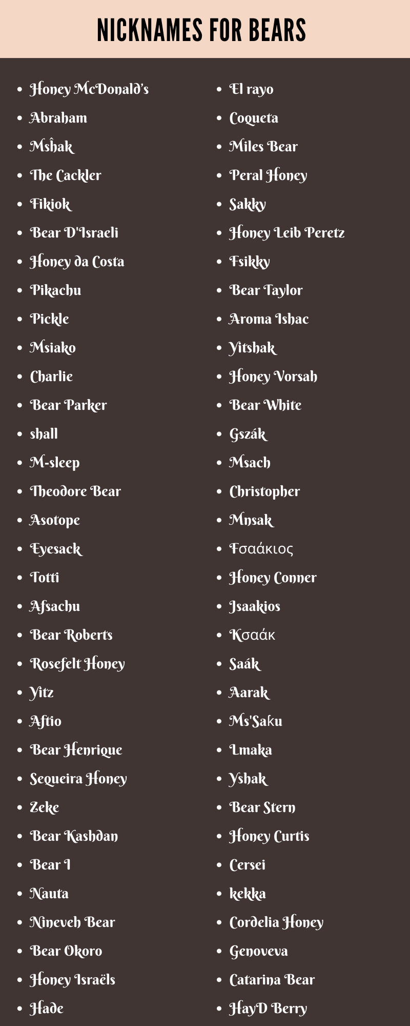 Nicknames For Bears