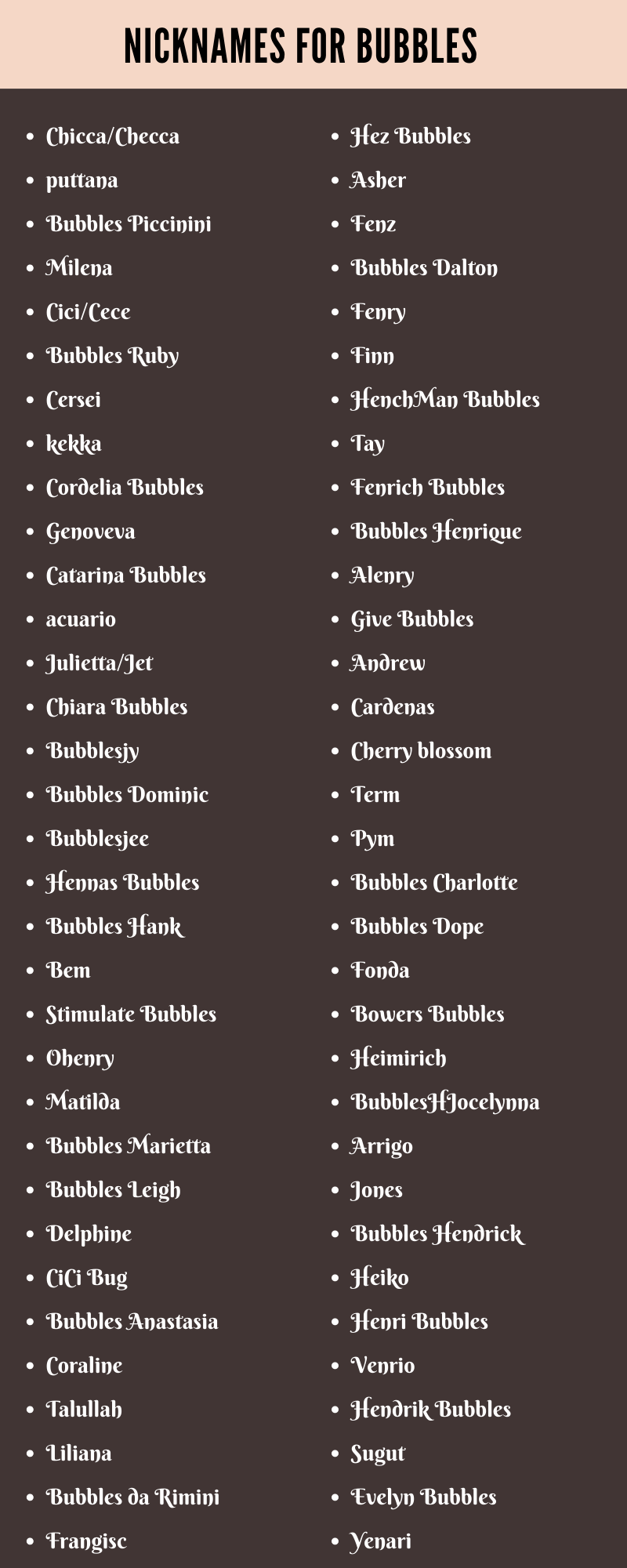 Nicknames For Bubbles
