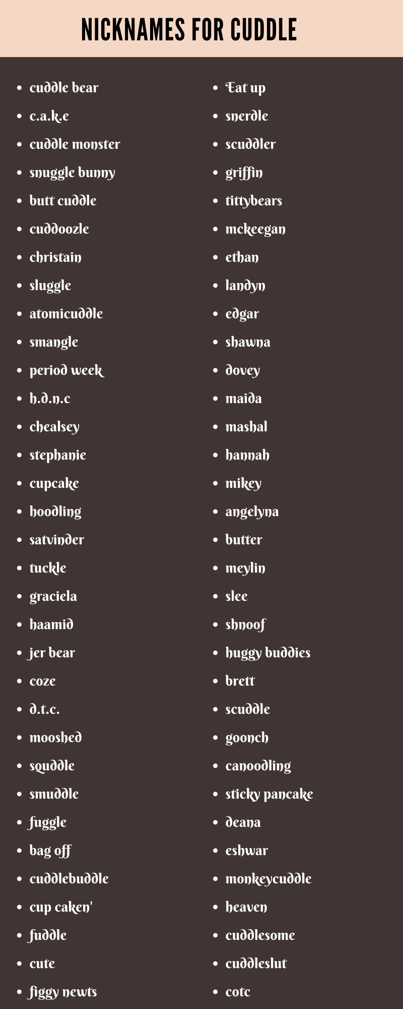 Nicknames For Cuddle