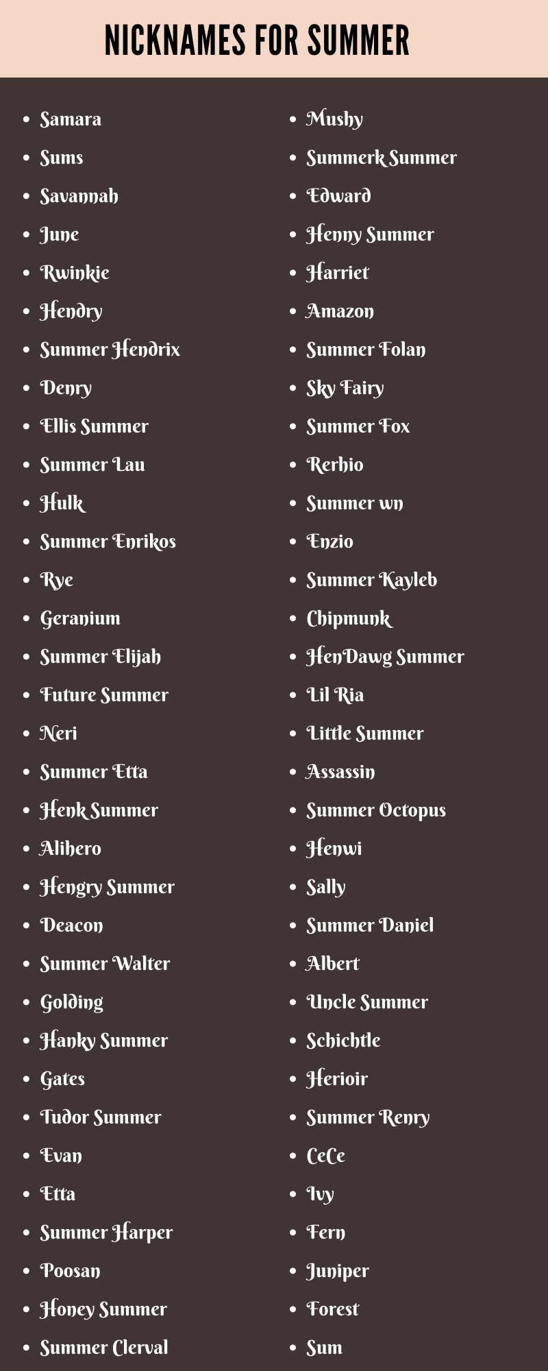 Nicknames For Summer
