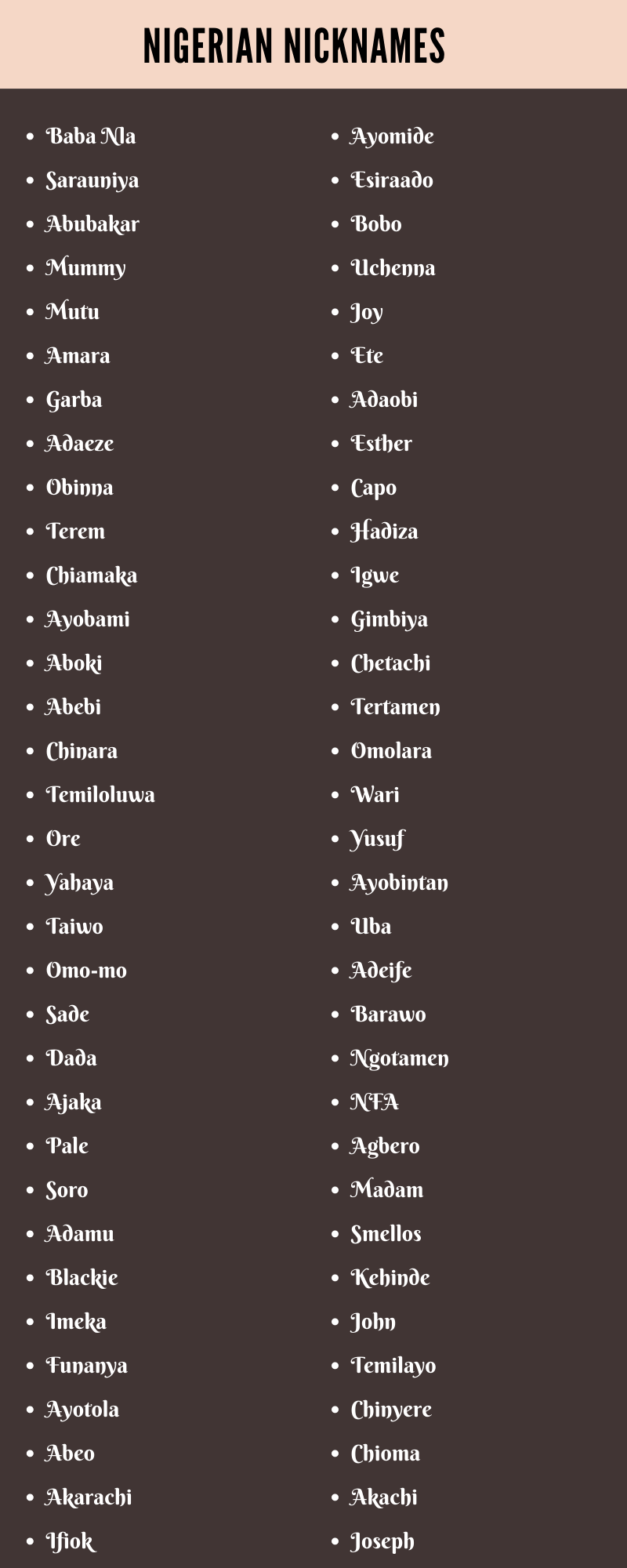 Nigerian Nicknames Ideas