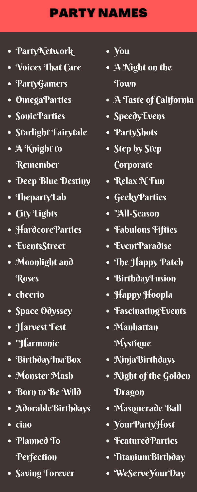900 Cool Fancy Party Names Ideas and Suggestions
