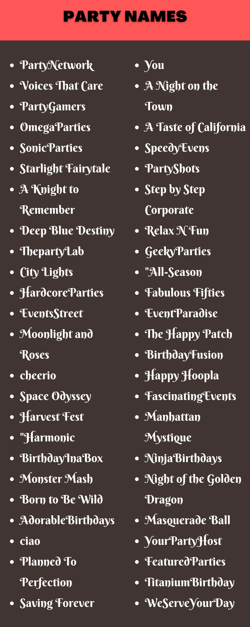 900 Cool Fancy Party Names Ideas And Suggestions