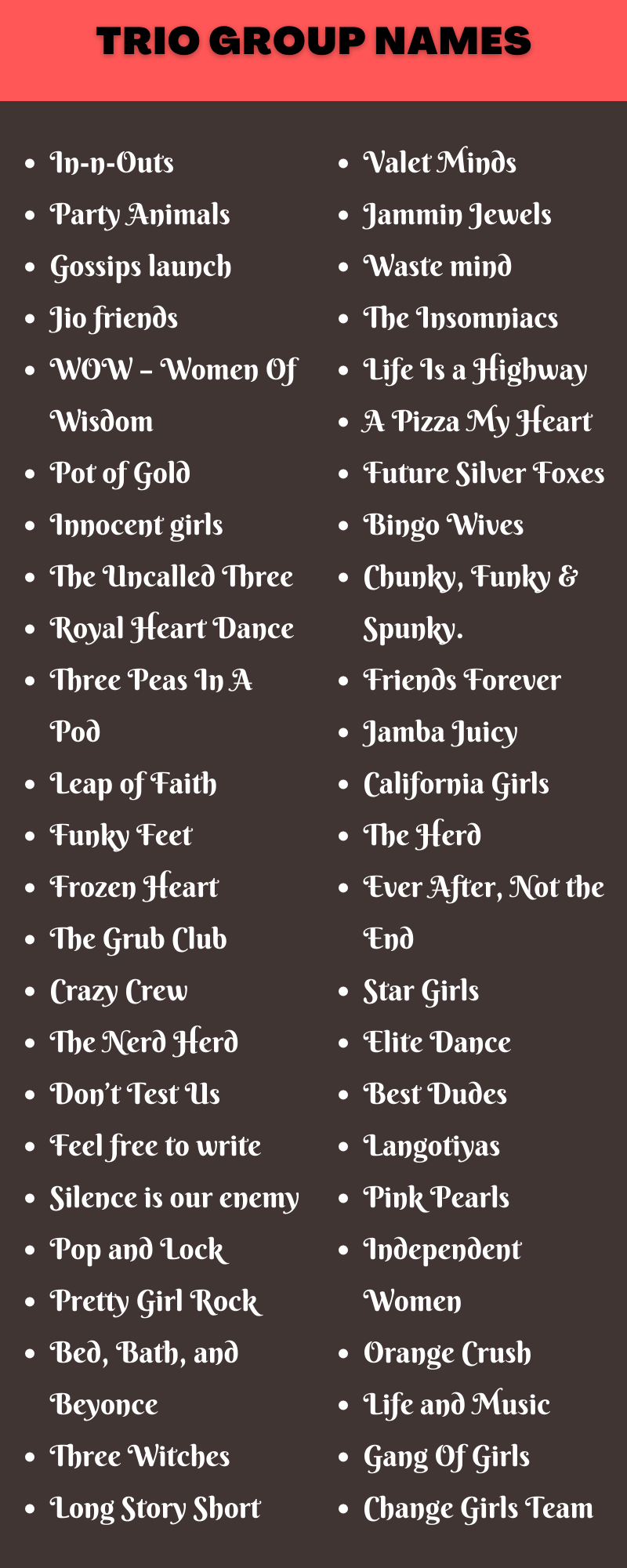 400 Famous Trio Group Names Ideas And Suggestions