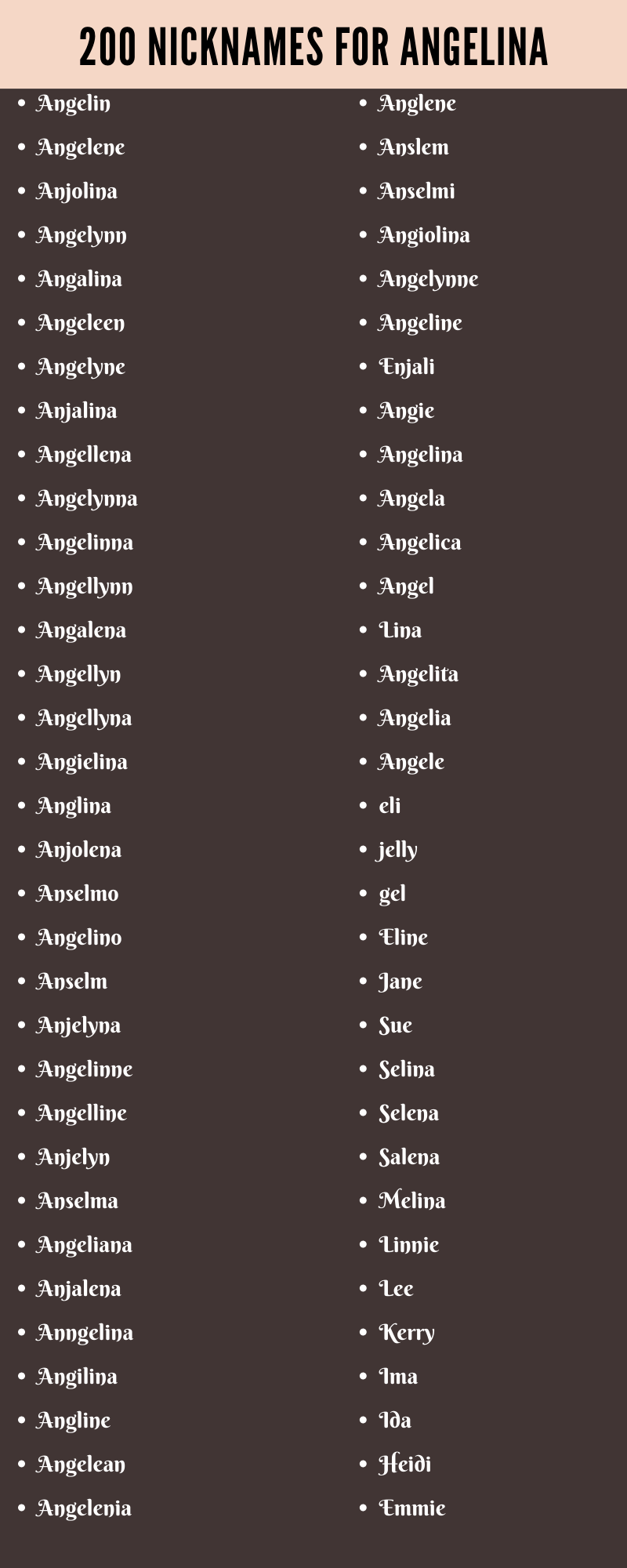 Nicknames For Angelina