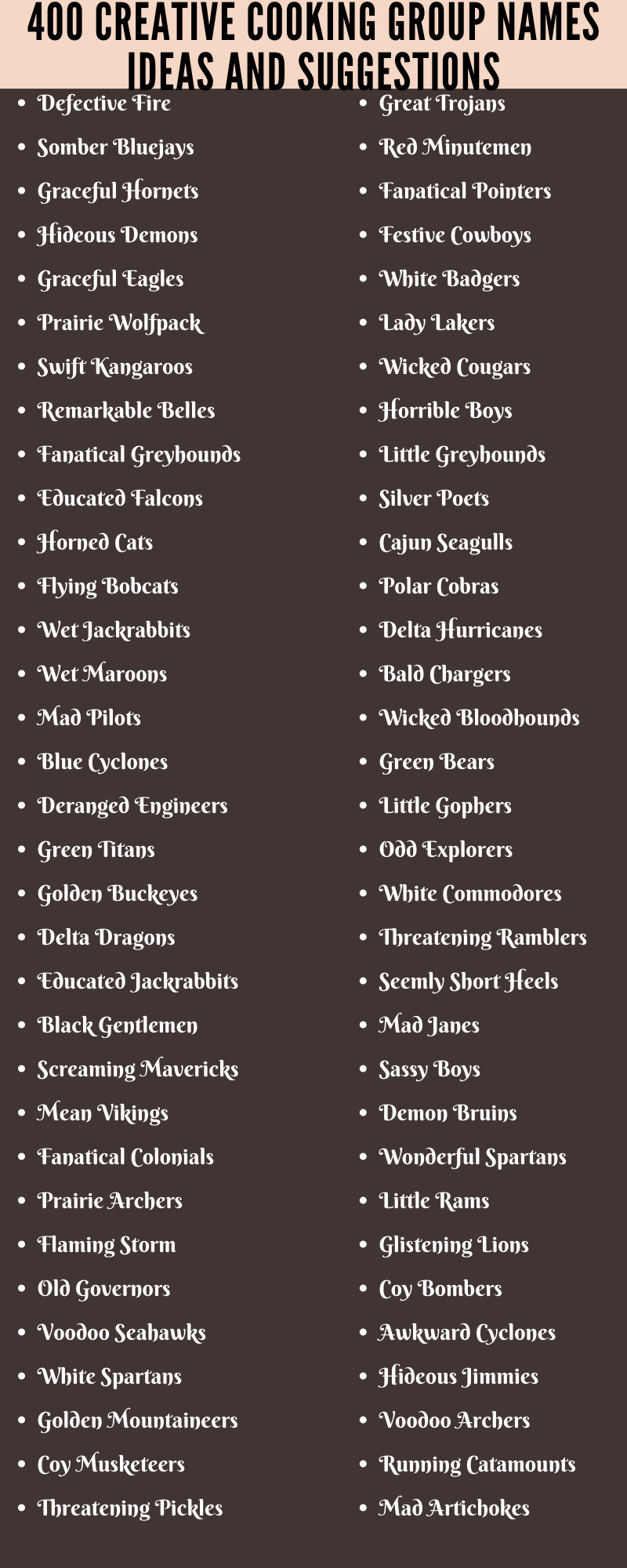 400 Creative Cooking Group Names Ideas And Suggestions