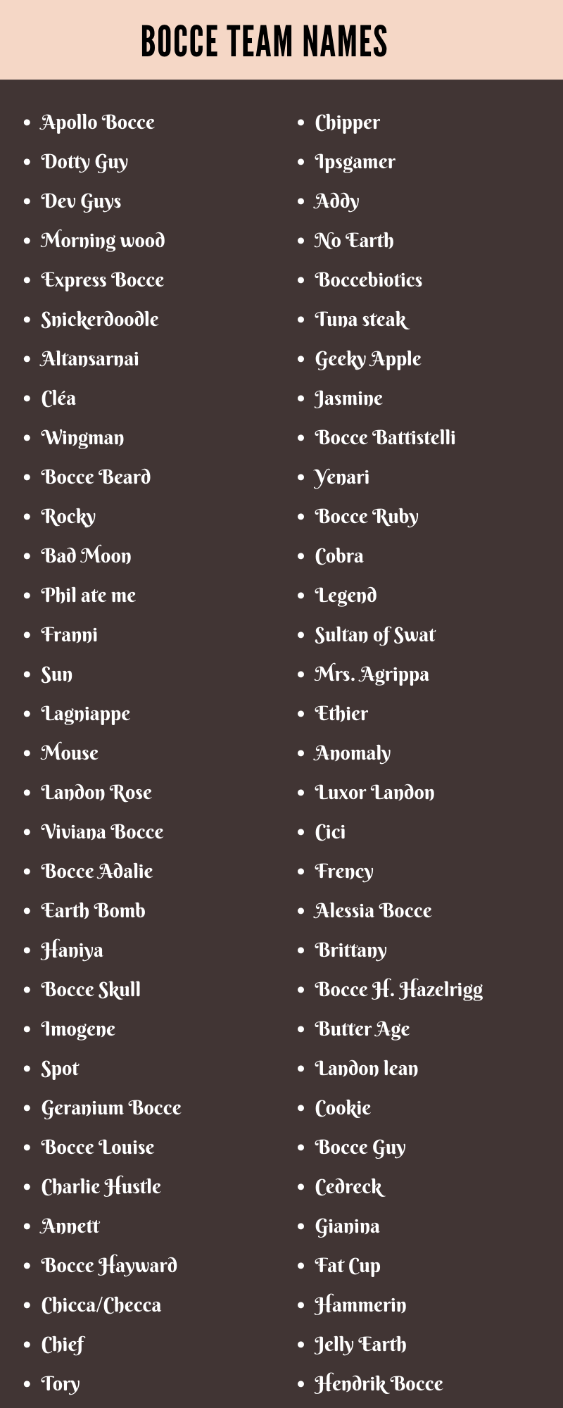 Bocce Team Names