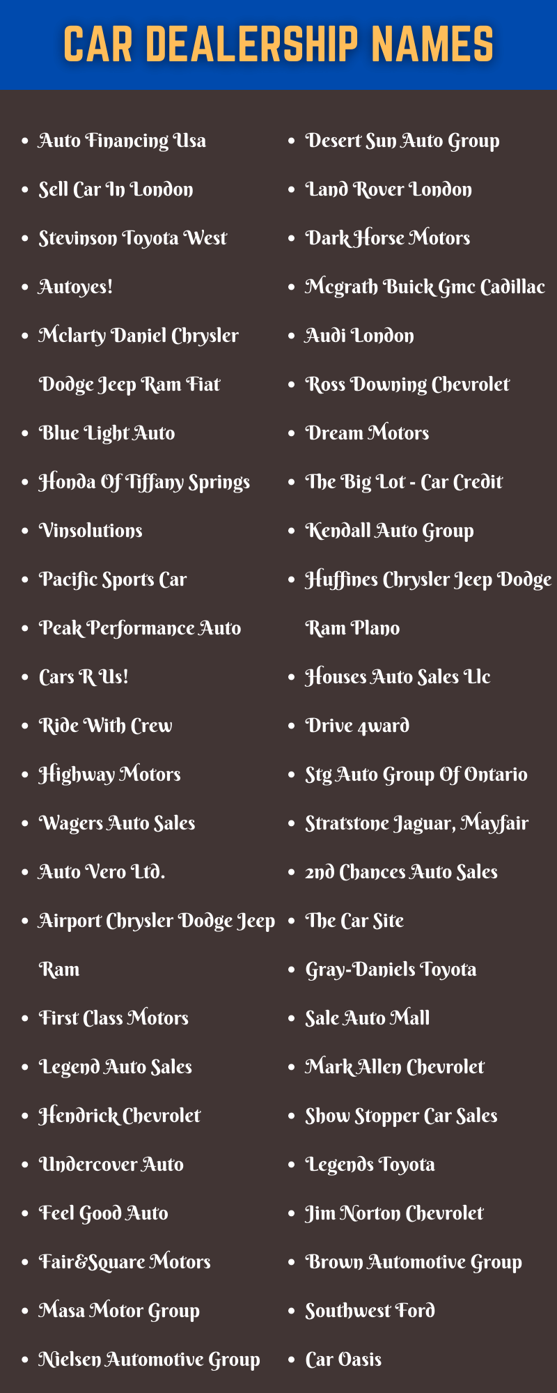 400 Unique Car Dealership Names Ideas And Suggestions