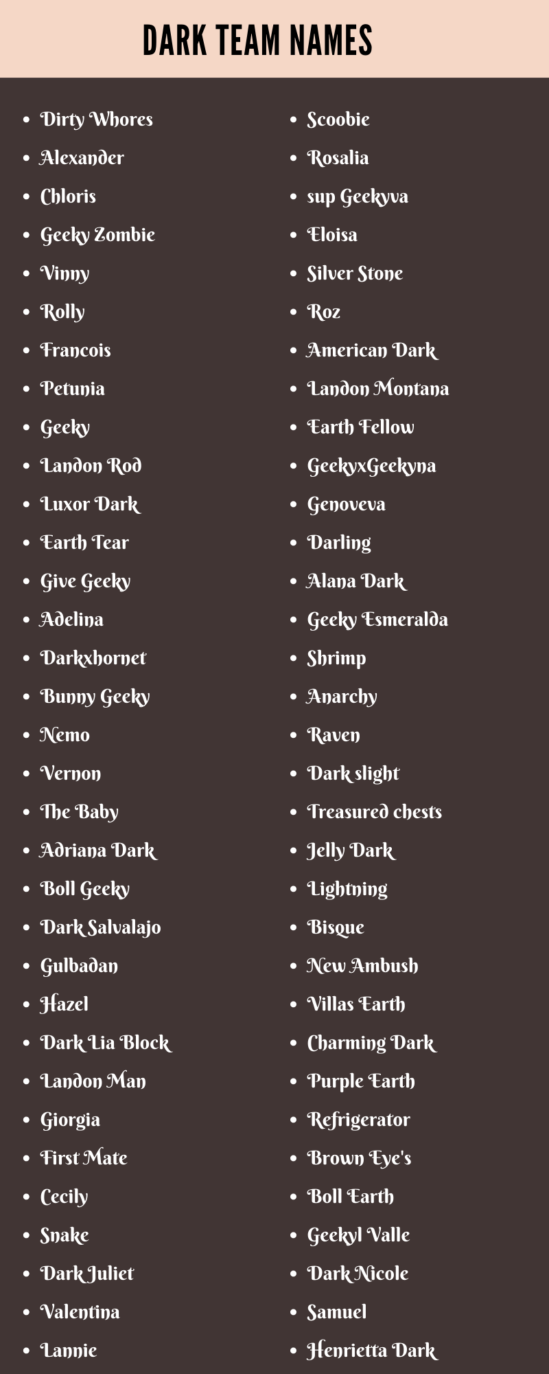 Dark Team Names