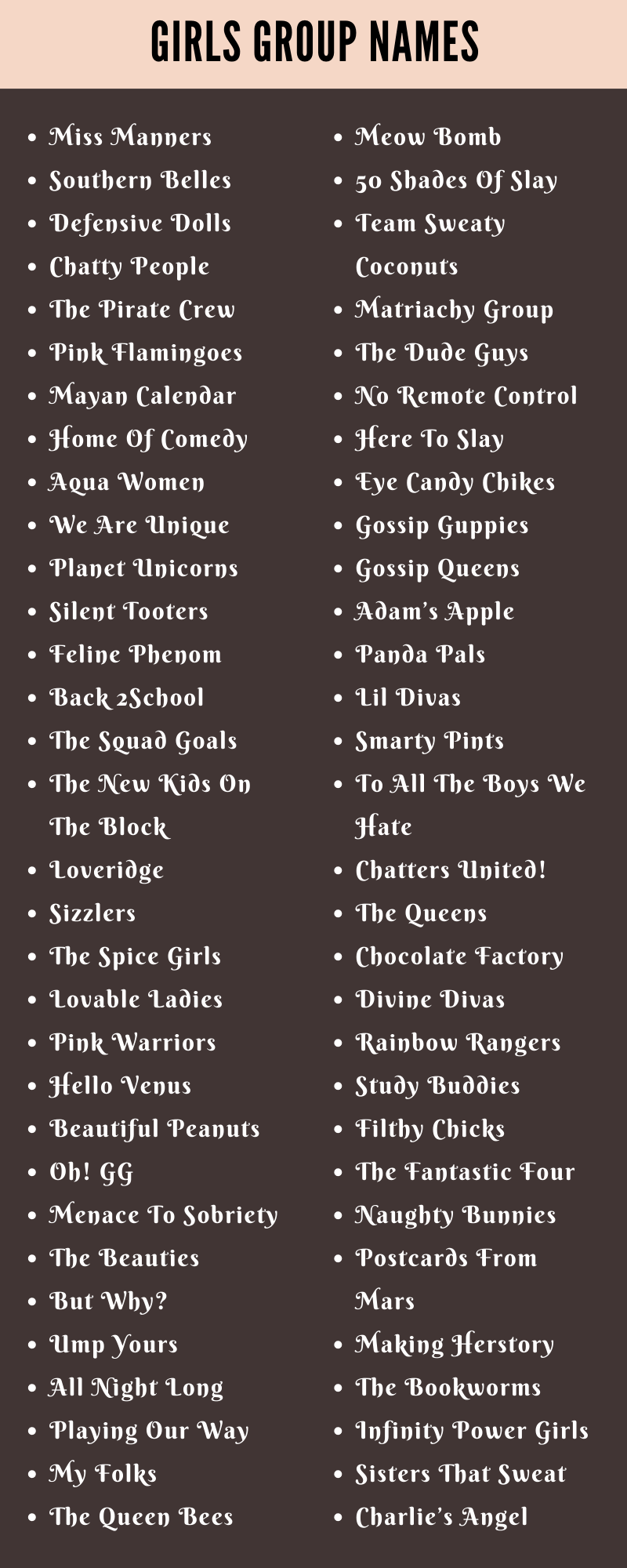 400 Cool Girls Group Names Ideas And Suggestions